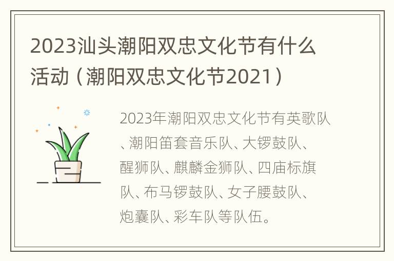 2023汕头潮阳双忠文化节有什么活动（潮阳双忠文化节2021）