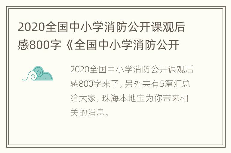 2020全国中小学消防公开课观后感800字 《全国中小学消防公开课》观后感作文