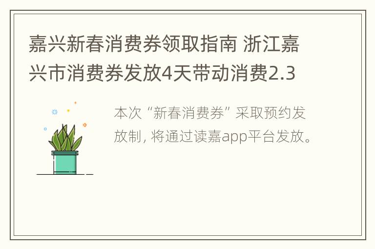 嘉兴新春消费券领取指南 浙江嘉兴市消费券发放4天带动消费2.3亿