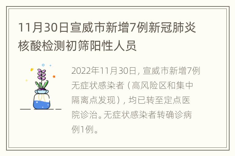 11月30日宣威市新增7例新冠肺炎核酸检测初筛阳性人员