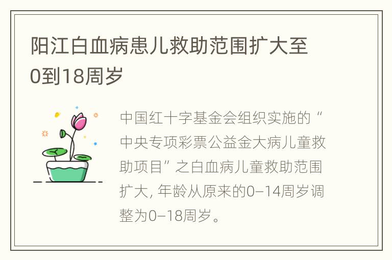 阳江白血病患儿救助范围扩大至0到18周岁