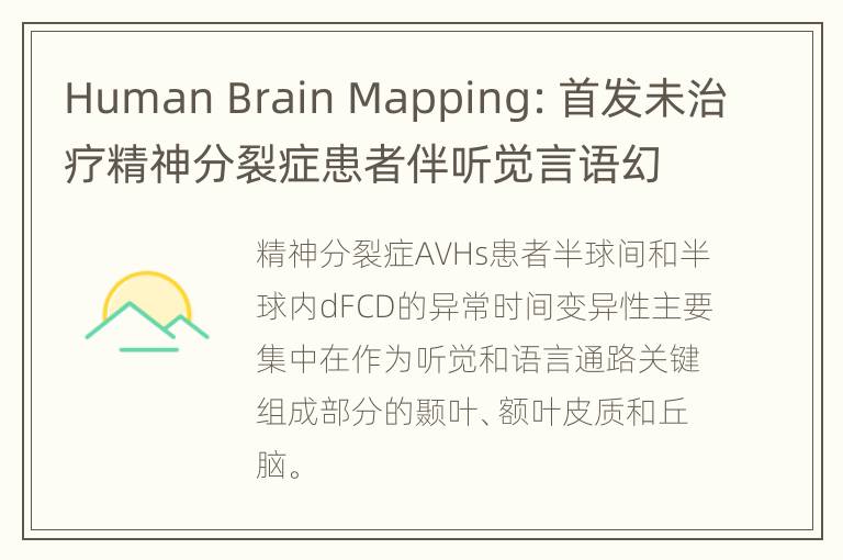 Human Brain Mapping：首发未治疗精神分裂症患者伴听觉言语幻觉的颞叶、额叶皮质和丘脑存在半球间和半球内功能连接动态学异常