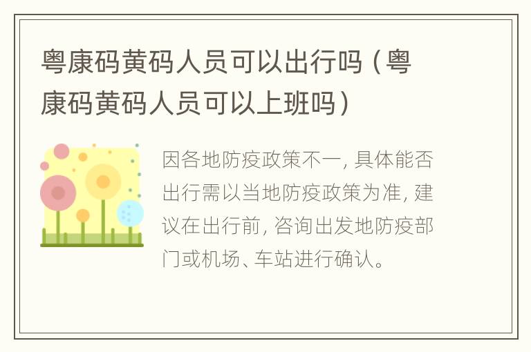 粤康码黄码人员可以出行吗（粤康码黄码人员可以上班吗）