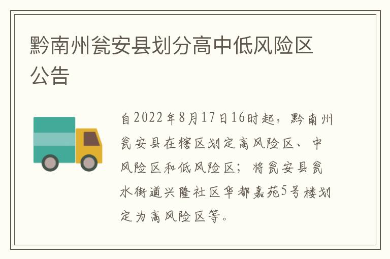 黔南州瓮安县划分高中低风险区公告