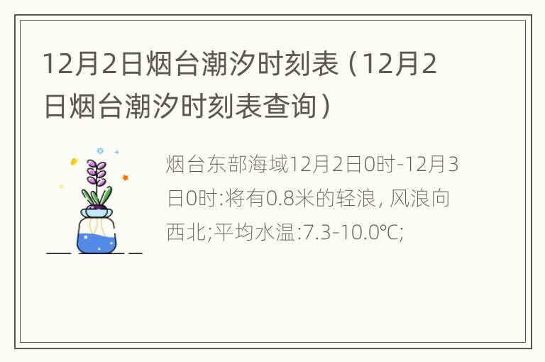 12月2日烟台潮汐时刻表（12月2日烟台潮汐时刻表查询）