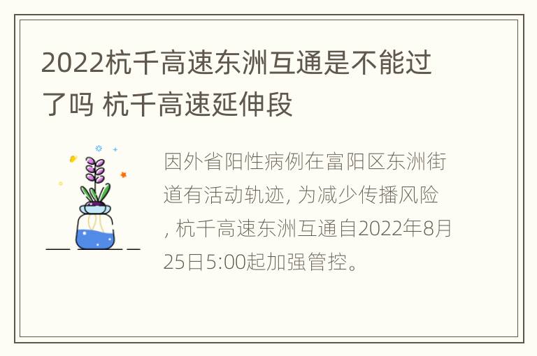 2022杭千高速东洲互通是不能过了吗 杭千高速延伸段