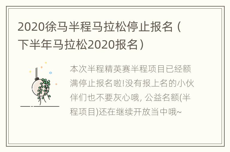 2020徐马半程马拉松停止报名（下半年马拉松2020报名）