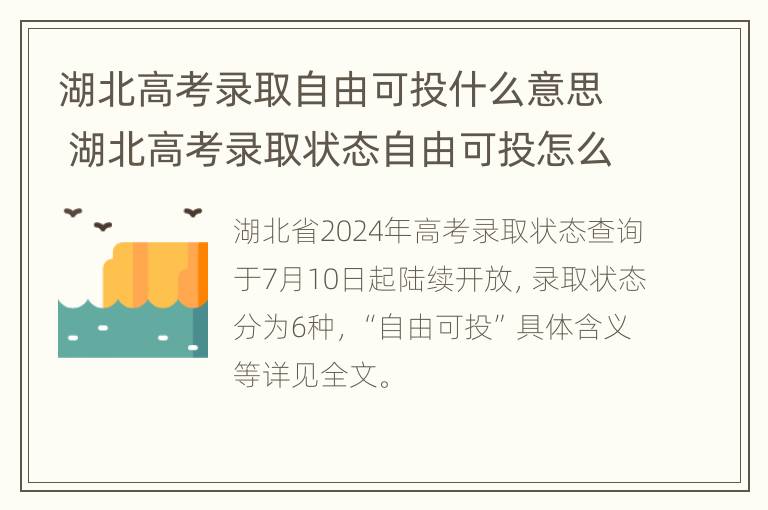 湖北高考录取自由可投什么意思 湖北高考录取状态自由可投怎么办