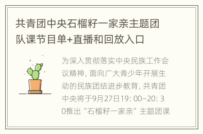 共青团中央石榴籽一家亲主题团队课节目单+直播和回放入口