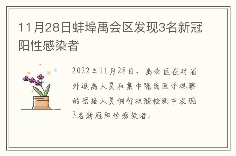 11月28日蚌埠禹会区发现3名新冠阳性感染者