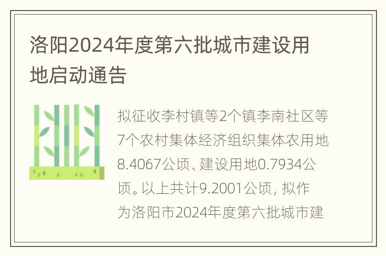 洛阳2024年度第六批城市建设用地启动通告