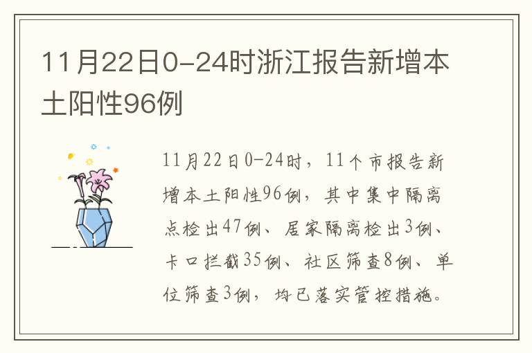 11月22日0-24时浙江报告新增本土阳性96例