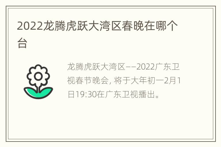 2022龙腾虎跃大湾区春晚在哪个台