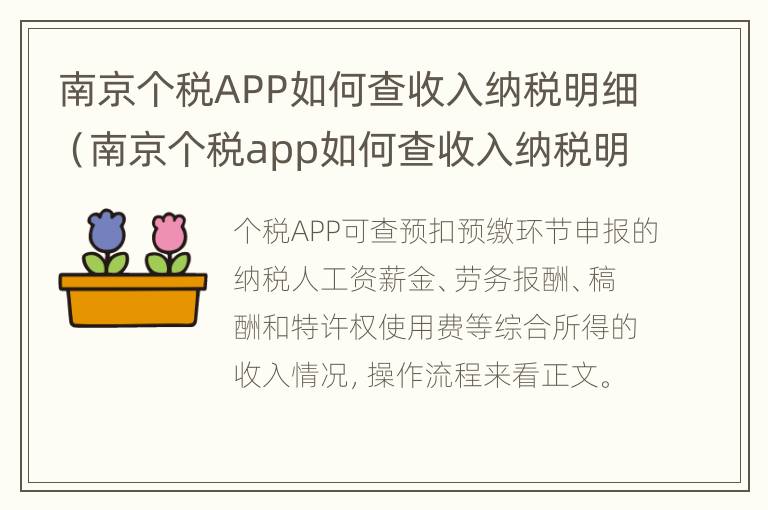 南京个税APP如何查收入纳税明细（南京个税app如何查收入纳税明细清单）