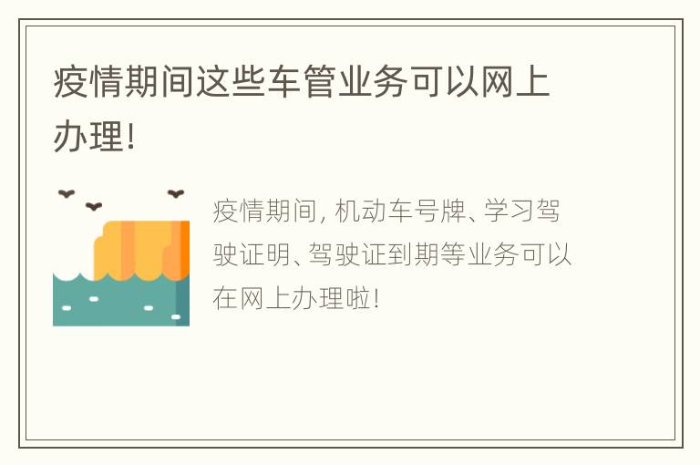 疫情期间这些车管业务可以网上办理！