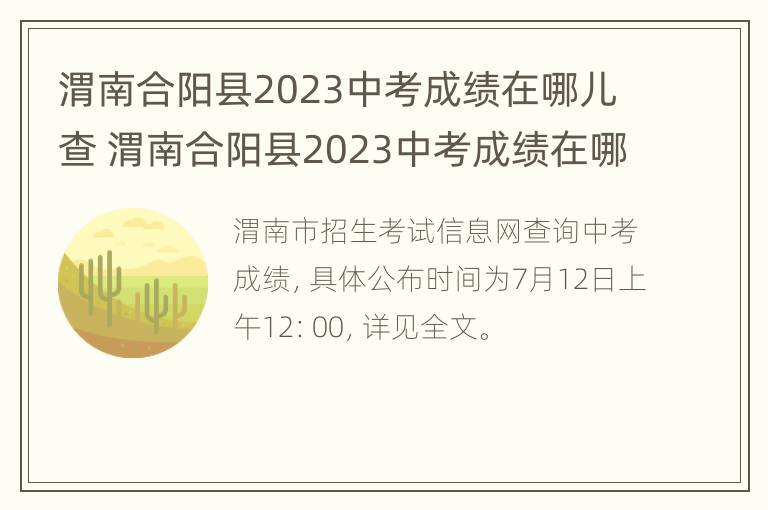 渭南合阳县2023中考成绩在哪儿查 渭南合阳县2023中考成绩在哪儿查询