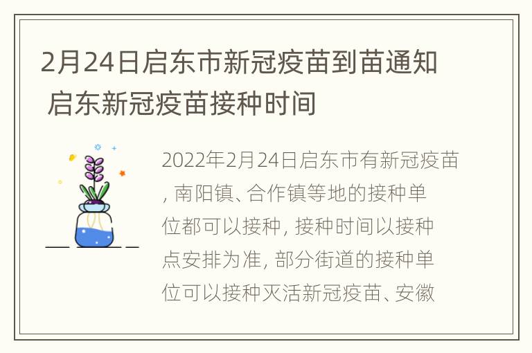 2月24日启东市新冠疫苗到苗通知 启东新冠疫苗接种时间