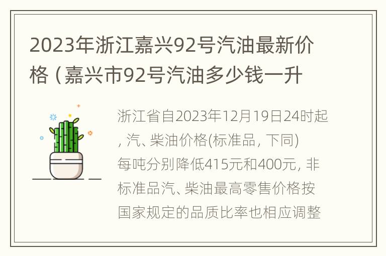 2023年浙江嘉兴92号汽油最新价格（嘉兴市92号汽油多少钱一升）