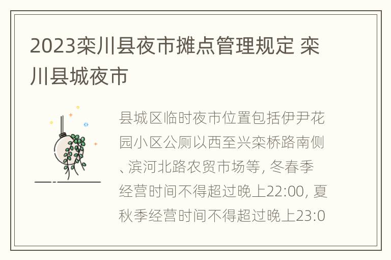 2023栾川县夜市摊点管理规定 栾川县城夜市