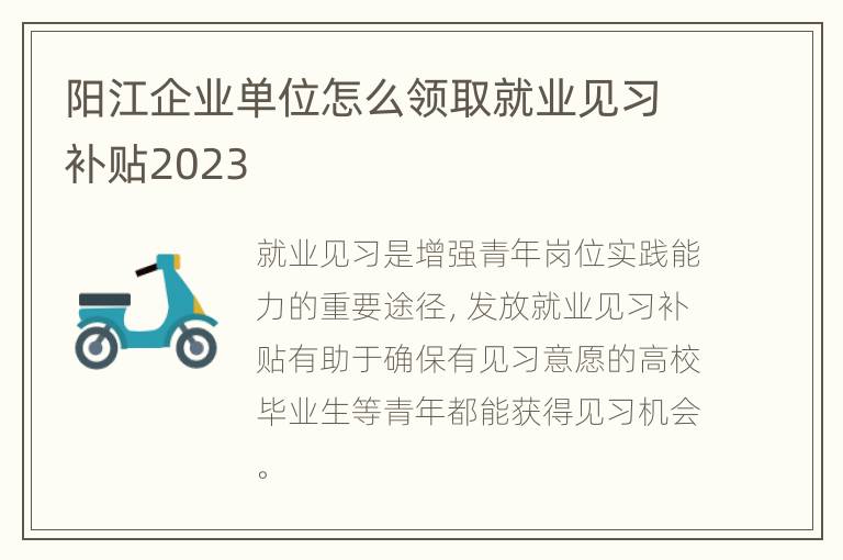 阳江企业单位怎么领取就业见习补贴2023