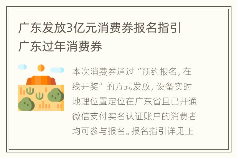 广东发放3亿元消费券报名指引 广东过年消费券