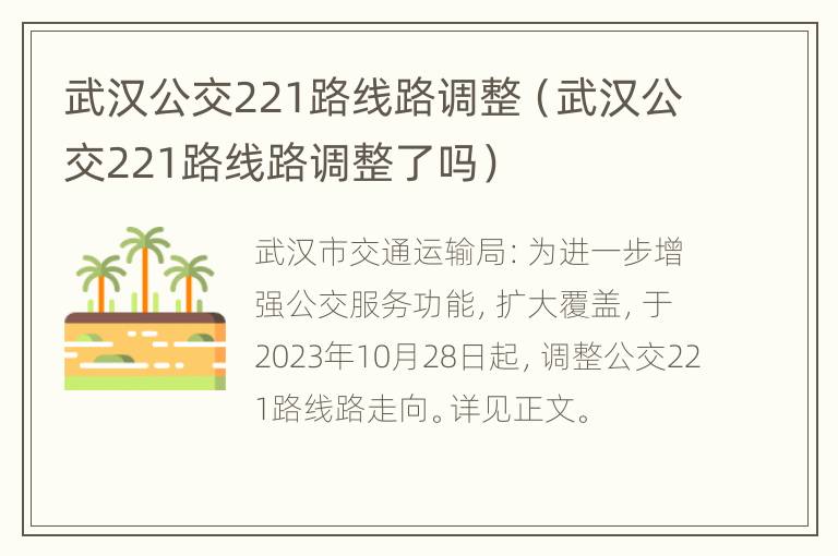 武汉公交221路线路调整（武汉公交221路线路调整了吗）