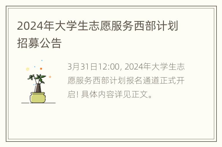 2024年大学生志愿服务西部计划招募公告