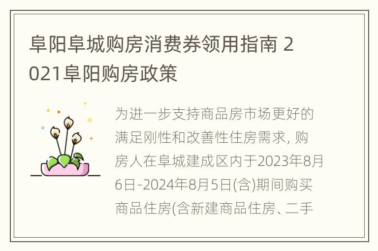 阜阳阜城购房消费券领用指南 2021阜阳购房政策