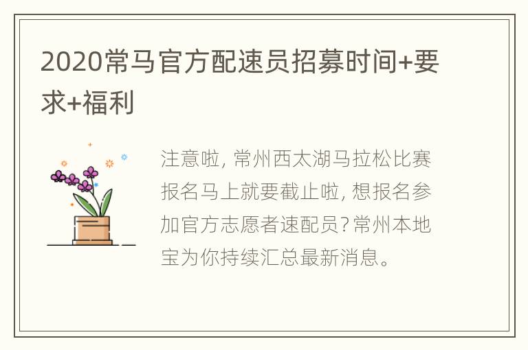 2020常马官方配速员招募时间+要求+福利