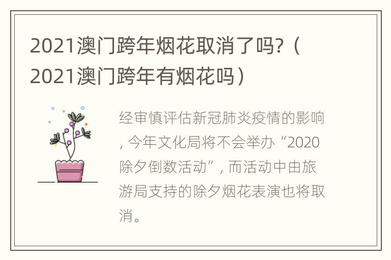 2021澳门跨年烟花取消了吗？（2021澳门跨年有烟花吗）