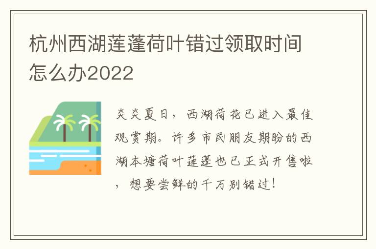 杭州西湖莲蓬荷叶错过领取时间怎么办2022