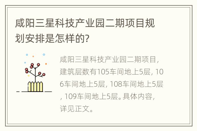 咸阳三星科技产业园二期项目规划安排是怎样的？