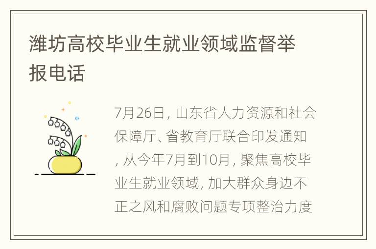 潍坊高校毕业生就业领域监督举报电话