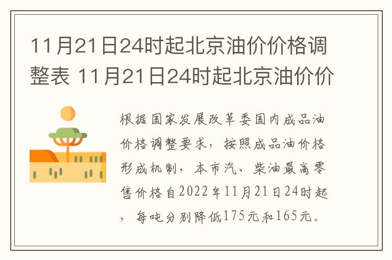 11月21日24时起北京油价价格调整表 11月21日24时起北京油价价格调整表格