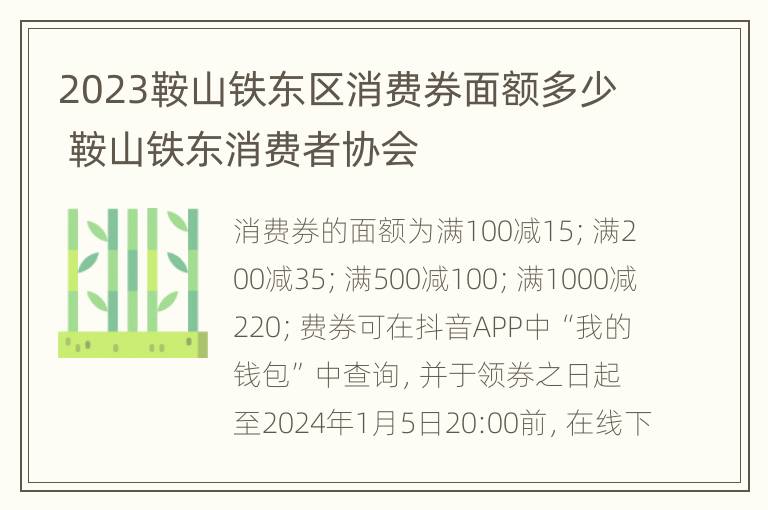 2023鞍山铁东区消费券面额多少 鞍山铁东消费者协会