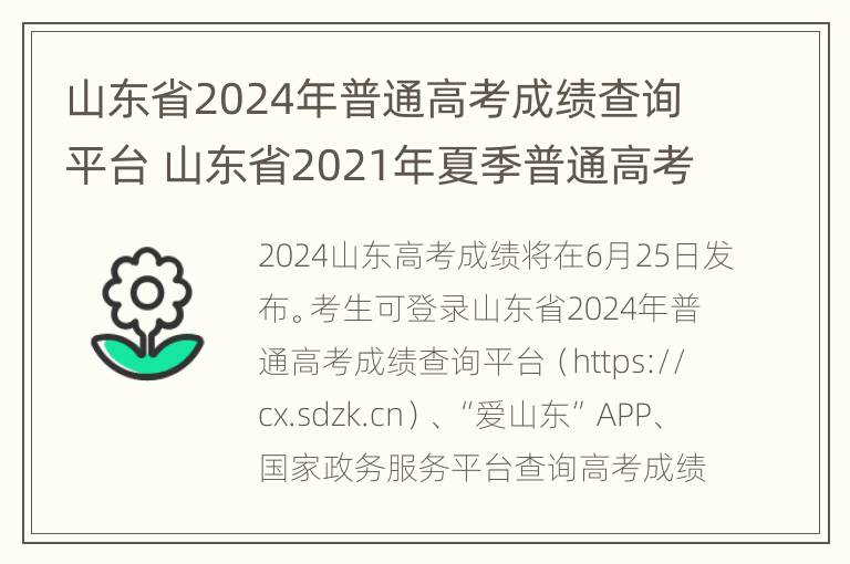 山东省2024年普通高考成绩查询平台 山东省2021年夏季普通高考成绩查询