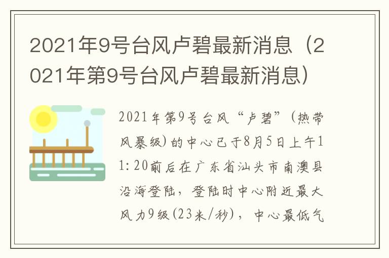 2021年9号台风卢碧最新消息（2021年第9号台风卢碧最新消息）