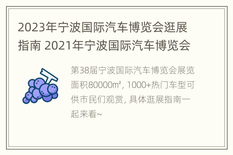 2023年宁波国际汽车博览会逛展指南 2021年宁波国际汽车博览会