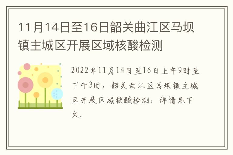 11月14日至16日韶关曲江区马坝镇主城区开展区域核酸检测