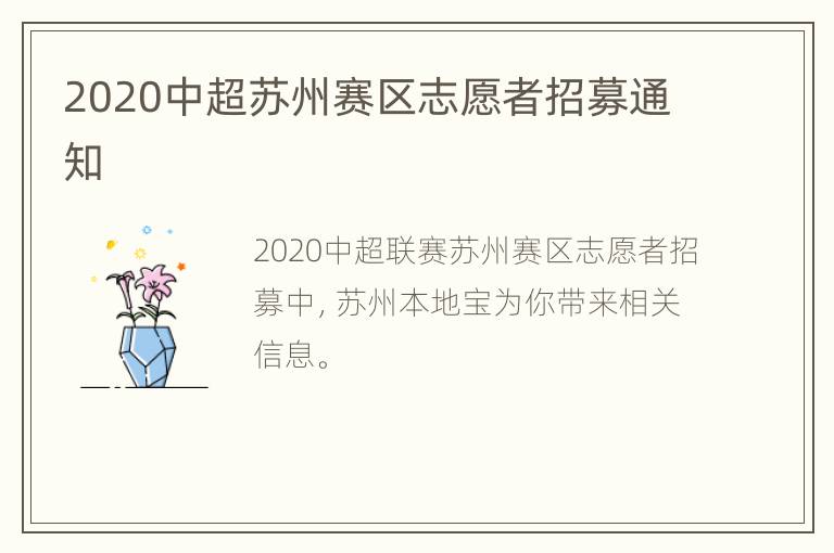 2020中超苏州赛区志愿者招募通知