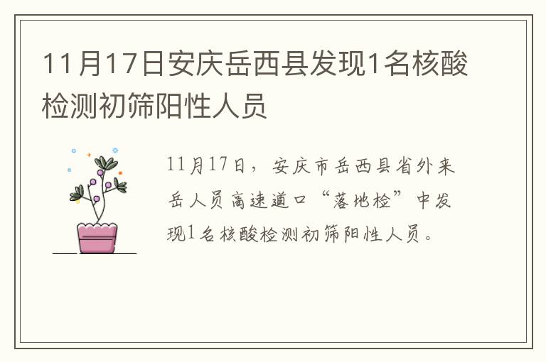 11月17日安庆岳西县发现1名核酸检测初筛阳性人员