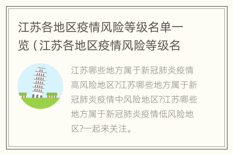 江苏各地区疫情风险等级名单一览（江苏各地区疫情风险等级名单一览表查询）