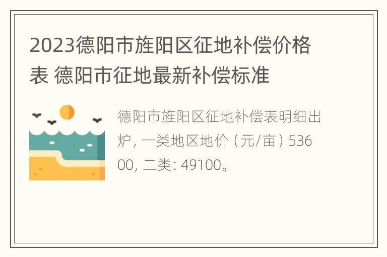 2023德阳市旌阳区征地补偿价格表 德阳市征地最新补偿标准