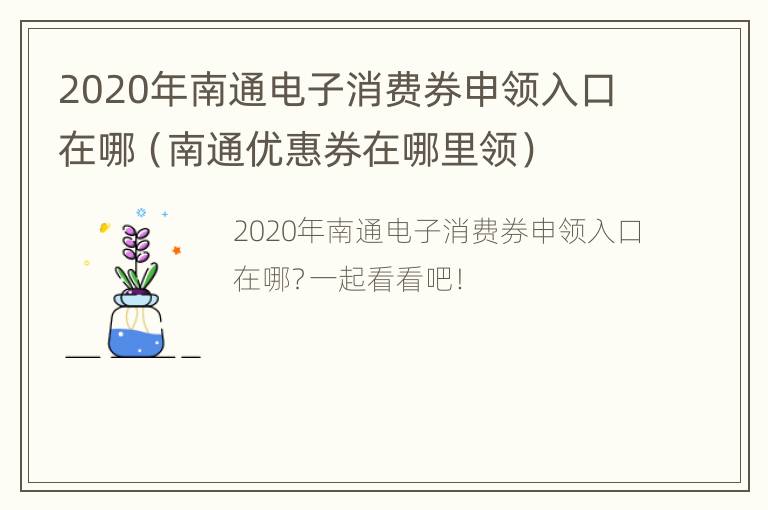 2020年南通电子消费券申领入口在哪（南通优惠券在哪里领）