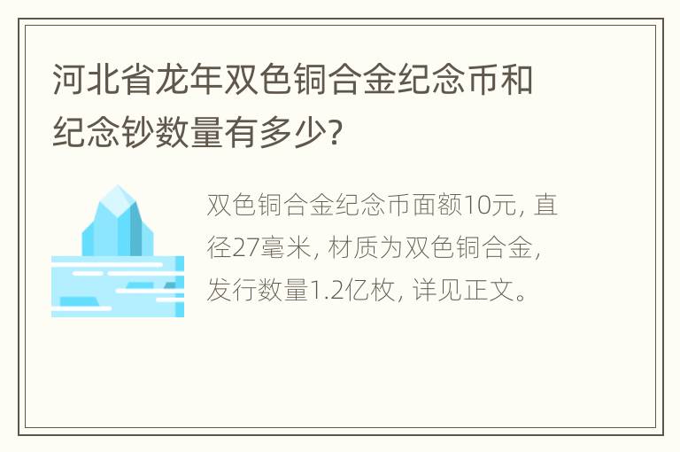 河北省龙年双色铜合金纪念币和纪念钞数量有多少？