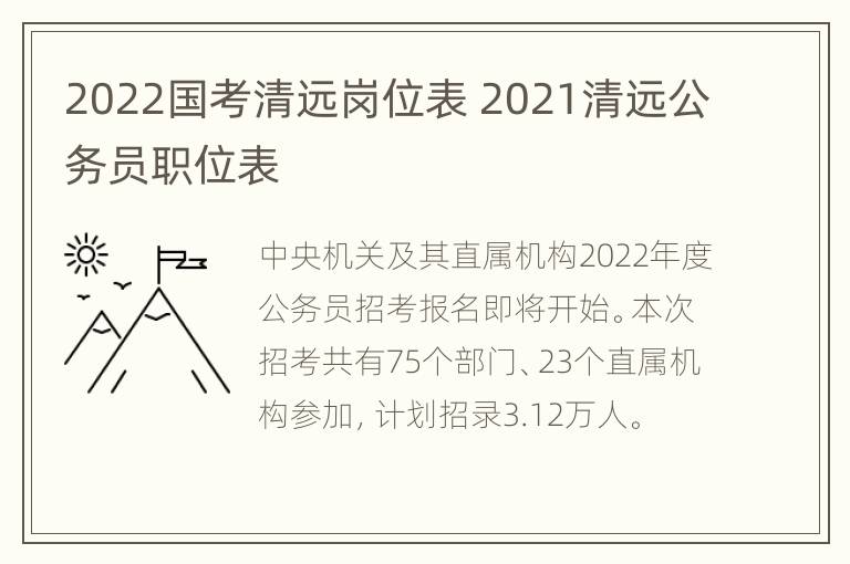 2022国考清远岗位表 2021清远公务员职位表