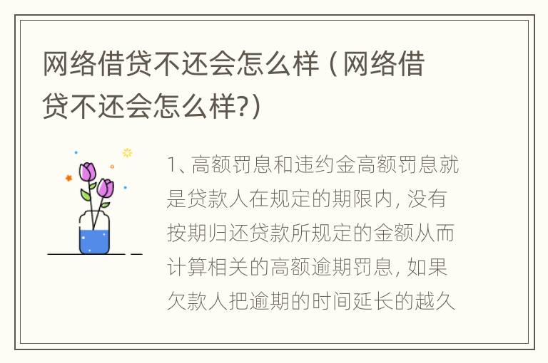 网络借贷不还会怎么样（网络借贷不还会怎么样?）