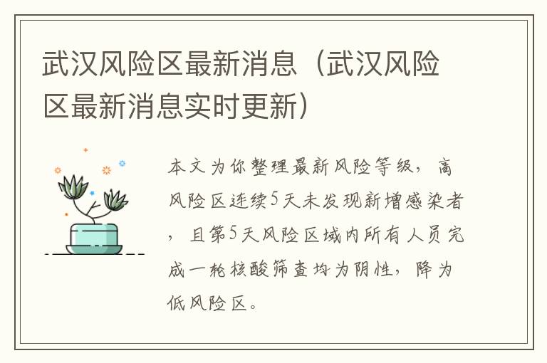 武汉风险区最新消息（武汉风险区最新消息实时更新）