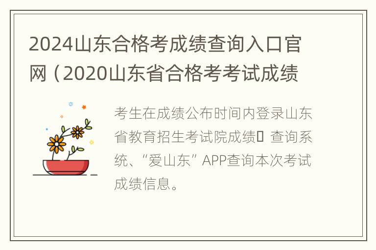 2024山东合格考成绩查询入口官网（2020山东省合格考考试成绩查询网站）