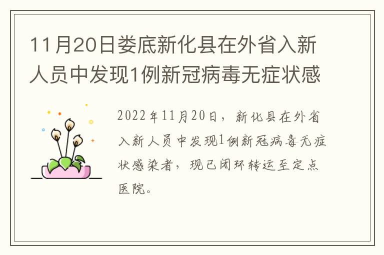 11月20日娄底新化县在外省入新人员中发现1例新冠病毒无症状感染者